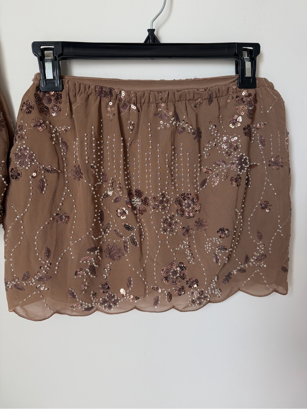 Brown beaded Sequin halter top and Mini Skirt 2 Piece Set - Picture 5 of 7